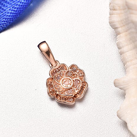 D'Joy Natural Pink Diamond Floral Pendant in 18K Vermeil Rose Gold Plated Sterling Silver