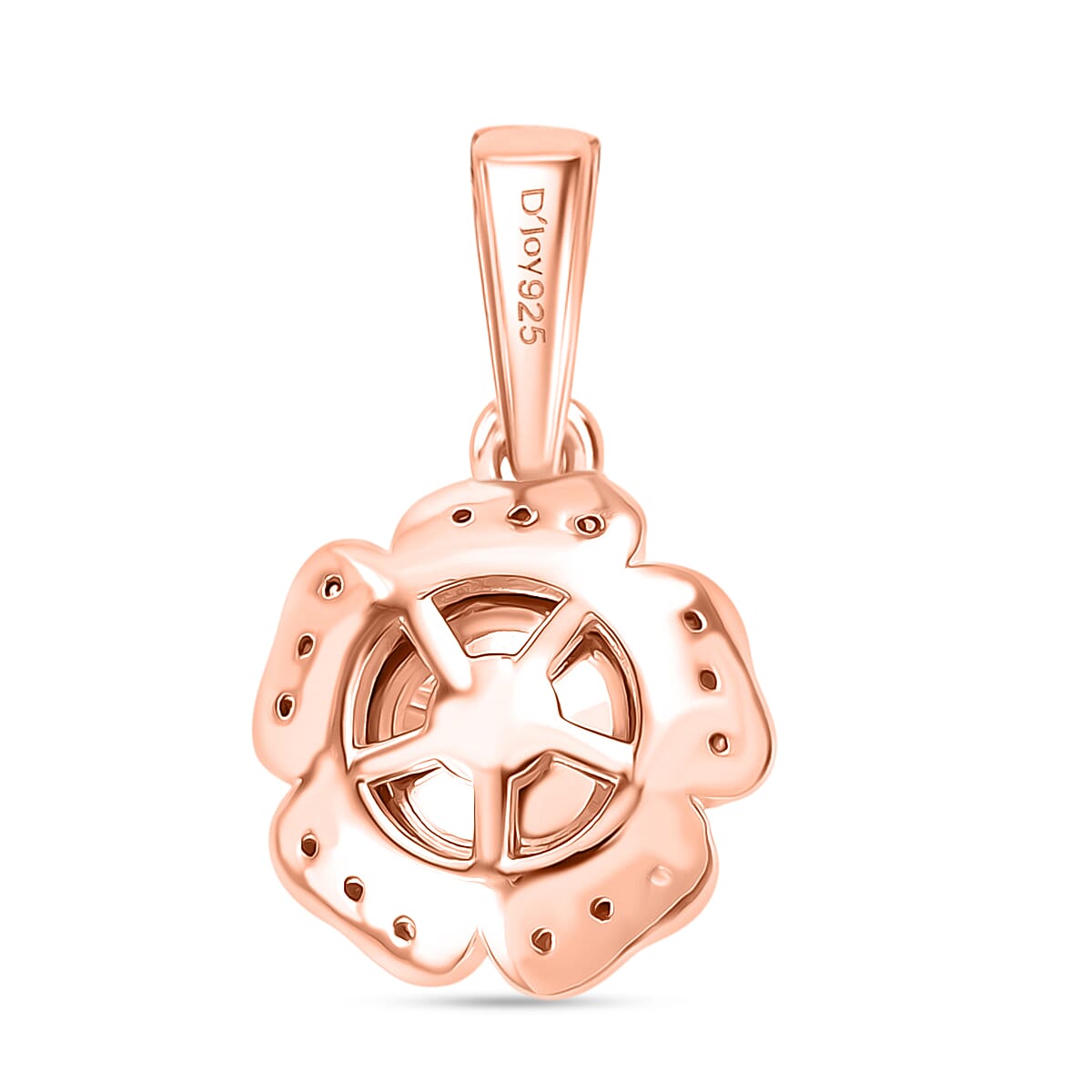 D'Joy Natural Pink Diamond Floral Pendant in 18K Vermeil Rose Gold Plated Sterling Silver