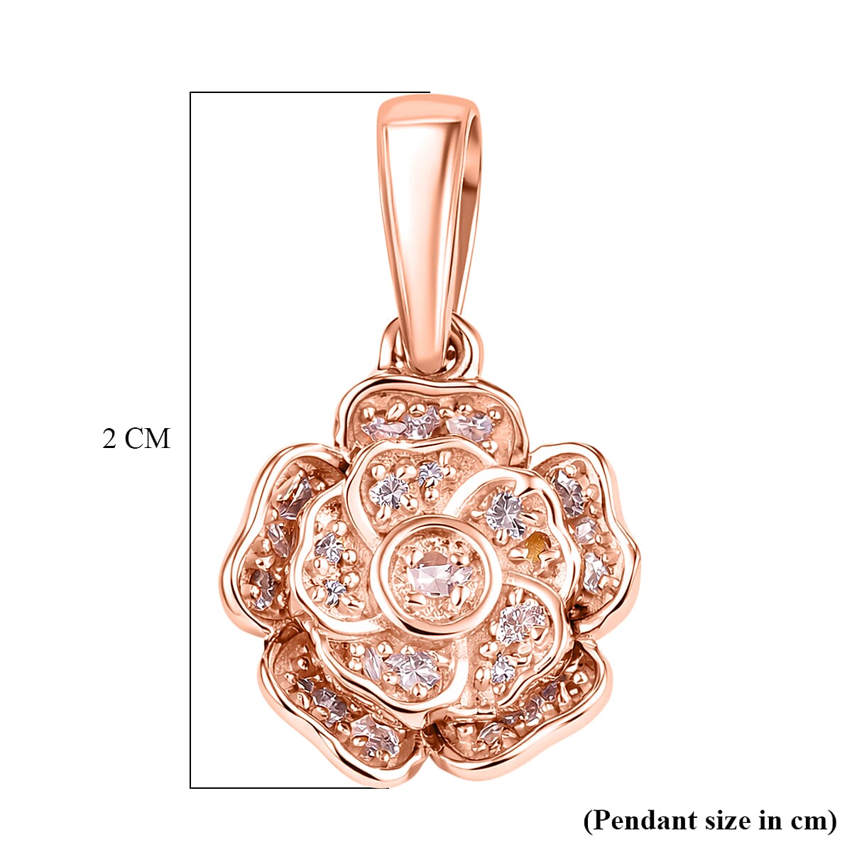 D'Joy Natural Pink Diamond Floral Pendant in 18K Vermeil Rose Gold Plated Sterling Silver