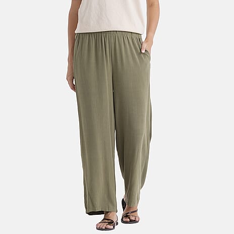 - Maisi Wide-Leg Trousers With Elasticated Waist (Size S) - Green