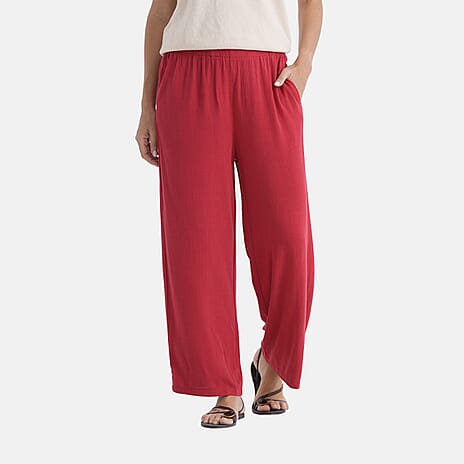 - Maisi Wide-Leg Trousers With Elasticated Waist (Size M) - Red