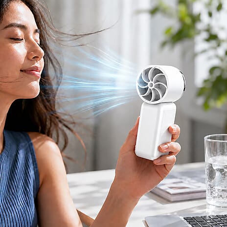LIVMORE K688 High Speed Mini Turbo Fan - Premium 3000mAh Battery Operated Portable Handheld Fan with 6 Speed Control and Built-in Light - Off White
