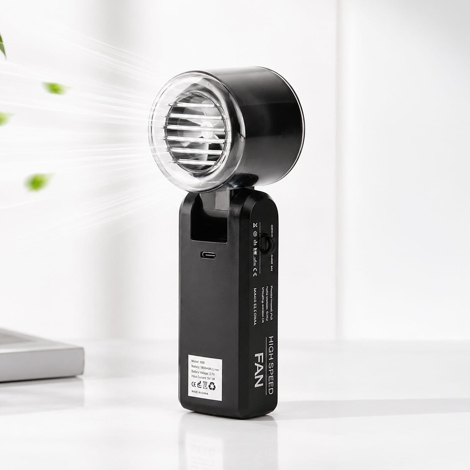 Bliss - Beyond FC08 High Speed Mini Turbo Fan in Sleek Black - Premium 1800mAh Battery Operated Portable Handheld Fan with 6 Speed Control and Built-in Light