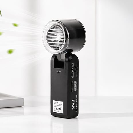 Bliss - Beyond FC08 High Speed Mini Turbo Fan in Sleek Black - Premium 1800mAh Battery Operated Portable Handheld Fan with 6 Speed Control and Built-in Light