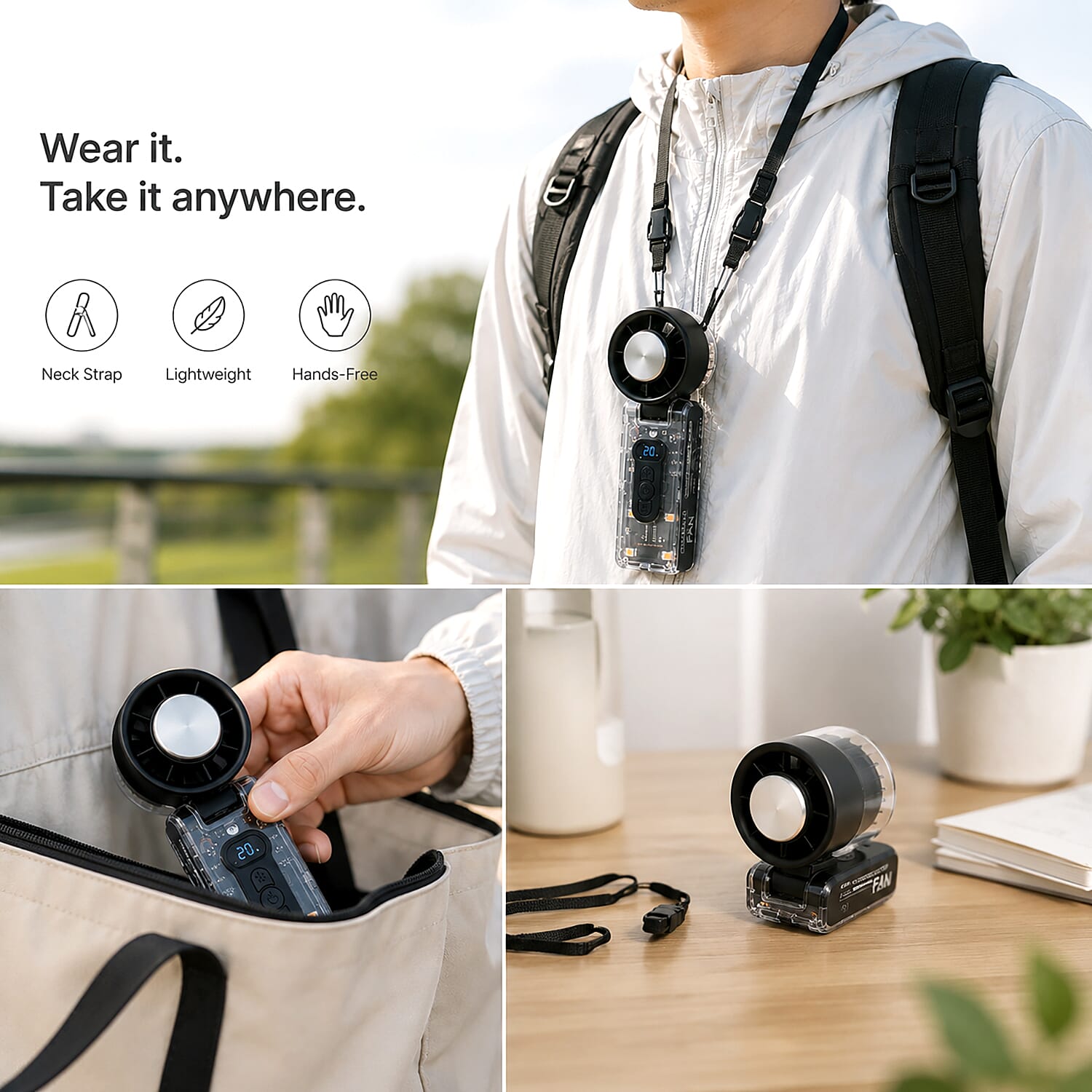 Bliss - Beyond FC08 High Speed Mini Turbo Fan in Sleek Black - Premium 1800mAh Battery Operated Portable Handheld Fan with 6 Speed Control and Built-in Light