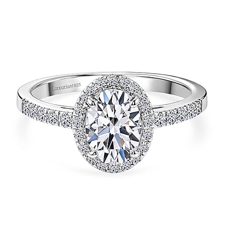 LUXURIANT 1.30 Ct. Lab Grown Diamond Oval Cut Halo Ring in Rhodium Overlay Sterling Silver SGL Certified (SI-G-H)