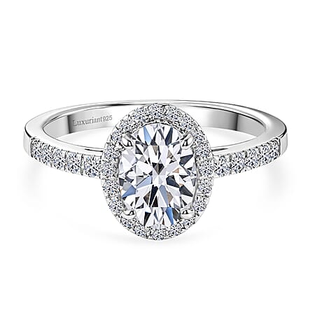 Luxuriant Lab Grown Diamond Halo Ring in Rhodium OverlaySterling Silver  1.311  Ct.