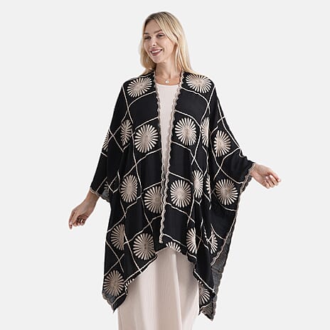 La Marey Full Embroidery Longline Kimono (One Size) - Black