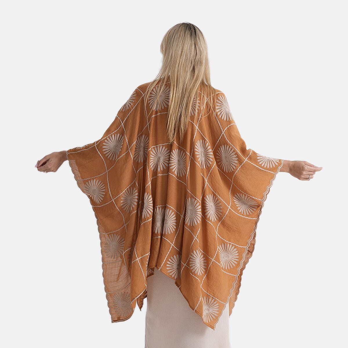 La Marey Full Embroidery Longline Kimono (One Size) - Yellow
