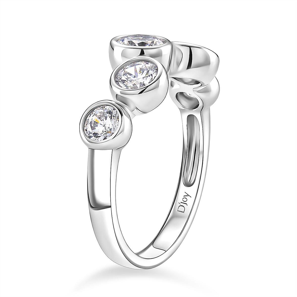 D'Joy GRA Certified Moissanite 5 Stone Ring in Rhodium Overlay Sterling Silver 1.56 Ct.