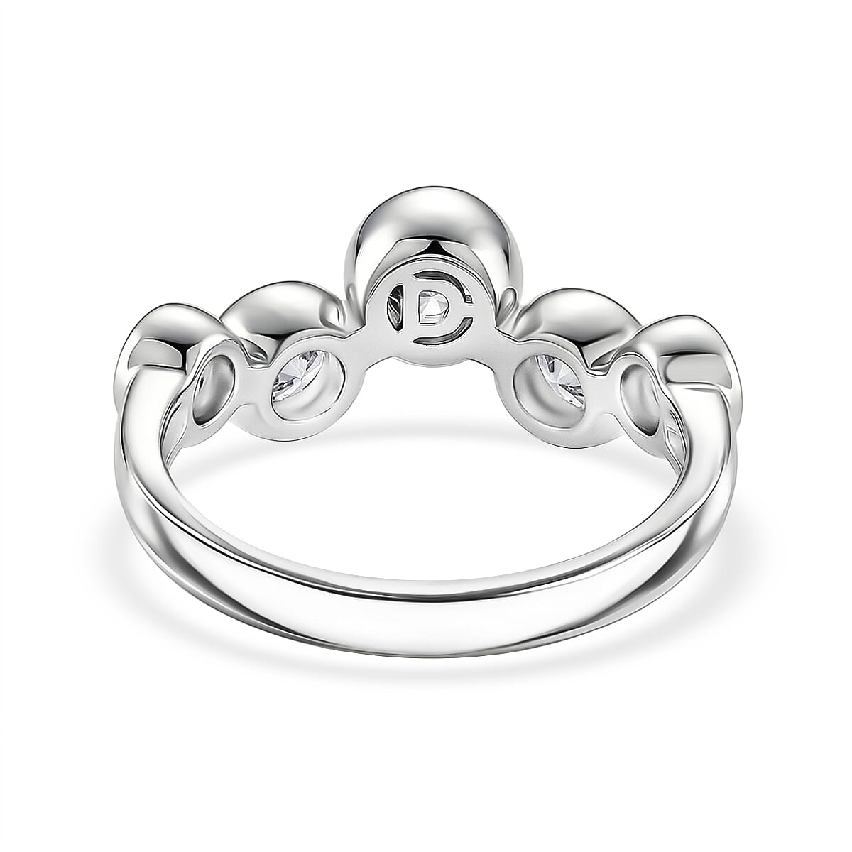 D'Joy GRA Certified Moissanite 5 Stone Ring in Rhodium Overlay Sterling Silver 1.56 Ct.