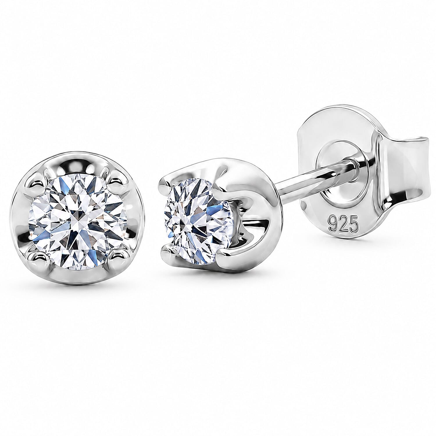 Luxuriant - Lab Grown Diamond SI-G-H Solitaire Studs Push Post Earring in Rhodium Overlay Sterling Silver
