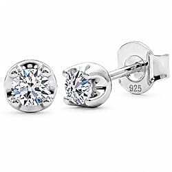 LUXURIANT Lab Grown Diamond Solitaire Stud Push Post Earring in Rhodium Overlay Sterling Silver