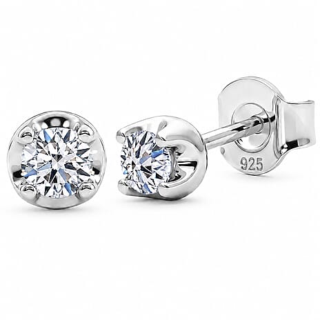 Luxuriant - Lab Grown Diamond SI-G-H Solitaire Studs Push Post Earring in Rhodium Overlay Sterling Silver