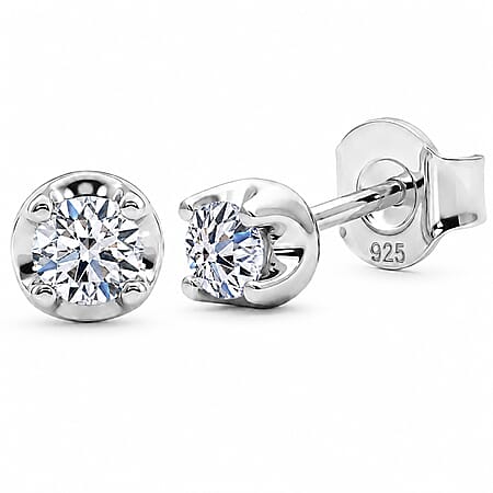 LUXURIANT Lab Grown Diamond Solitaire Stud Push Post Earring in Rhodium Overlay Sterling Silver LUXURIANT Lab Grown Diamond Solitaire Stud Push Post Earring in Rhodium Overlay Sterling Silver