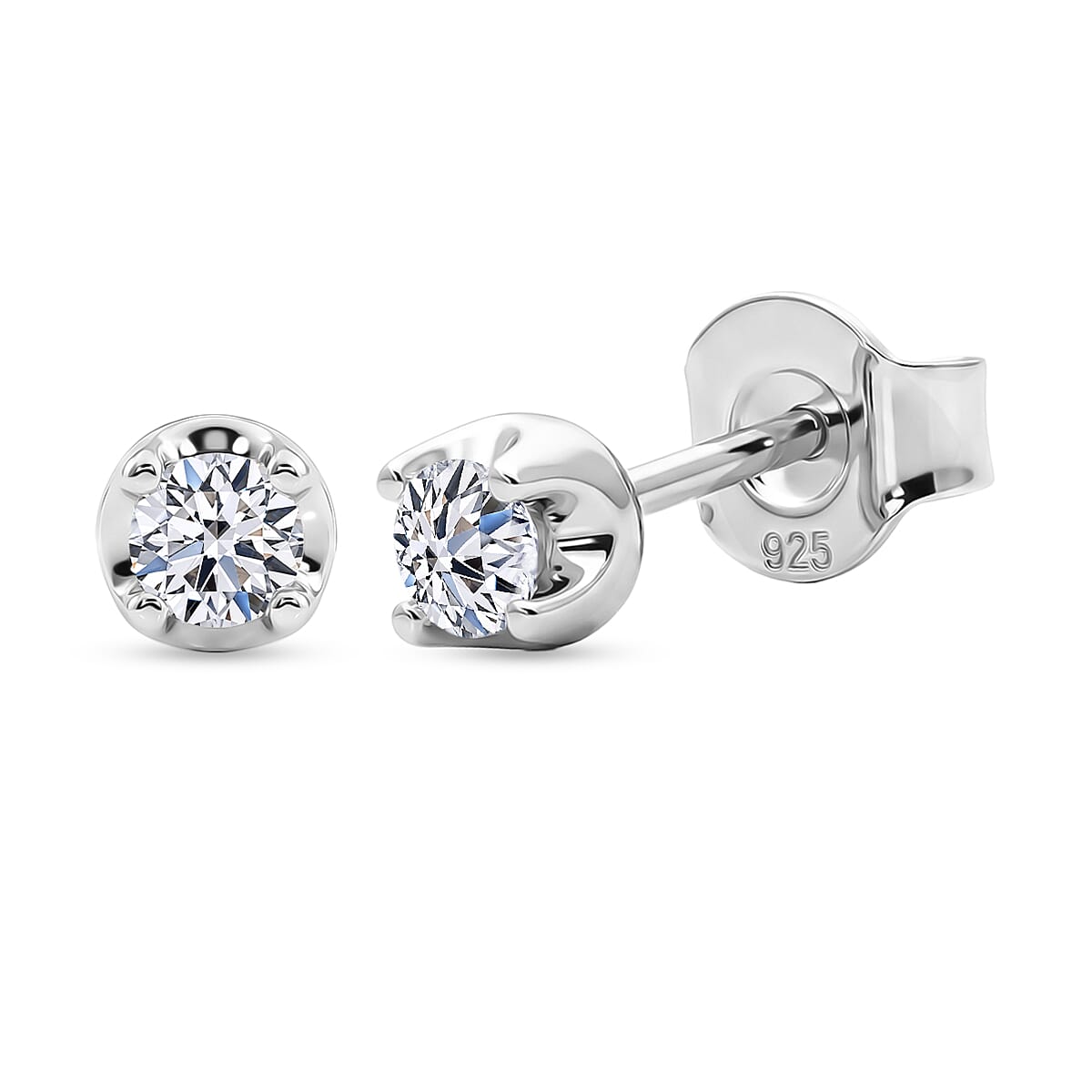 Luxuriant Lab Grown Diamond Solitaire Stud Push Post Earring in Rhodium Overlay Sterling Silver