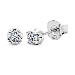 Luxuriant Lab Grown Diamond Solitaire Stud Push Post Earring in Rhodium Overlay Sterling Silver
