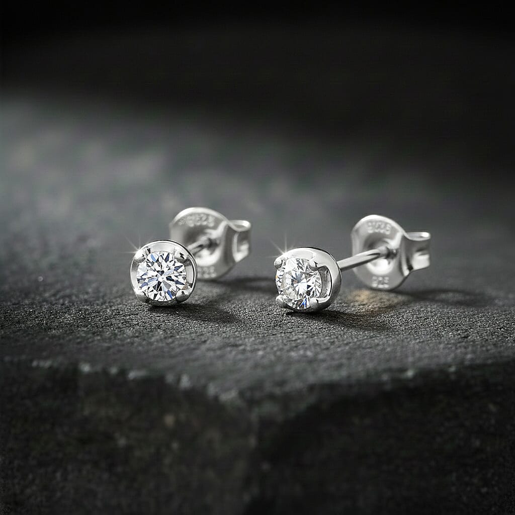 Luxuriant Lab Grown Diamond Solitaire Stud Push Post Earring in Rhodium Overlay Sterling Silver
