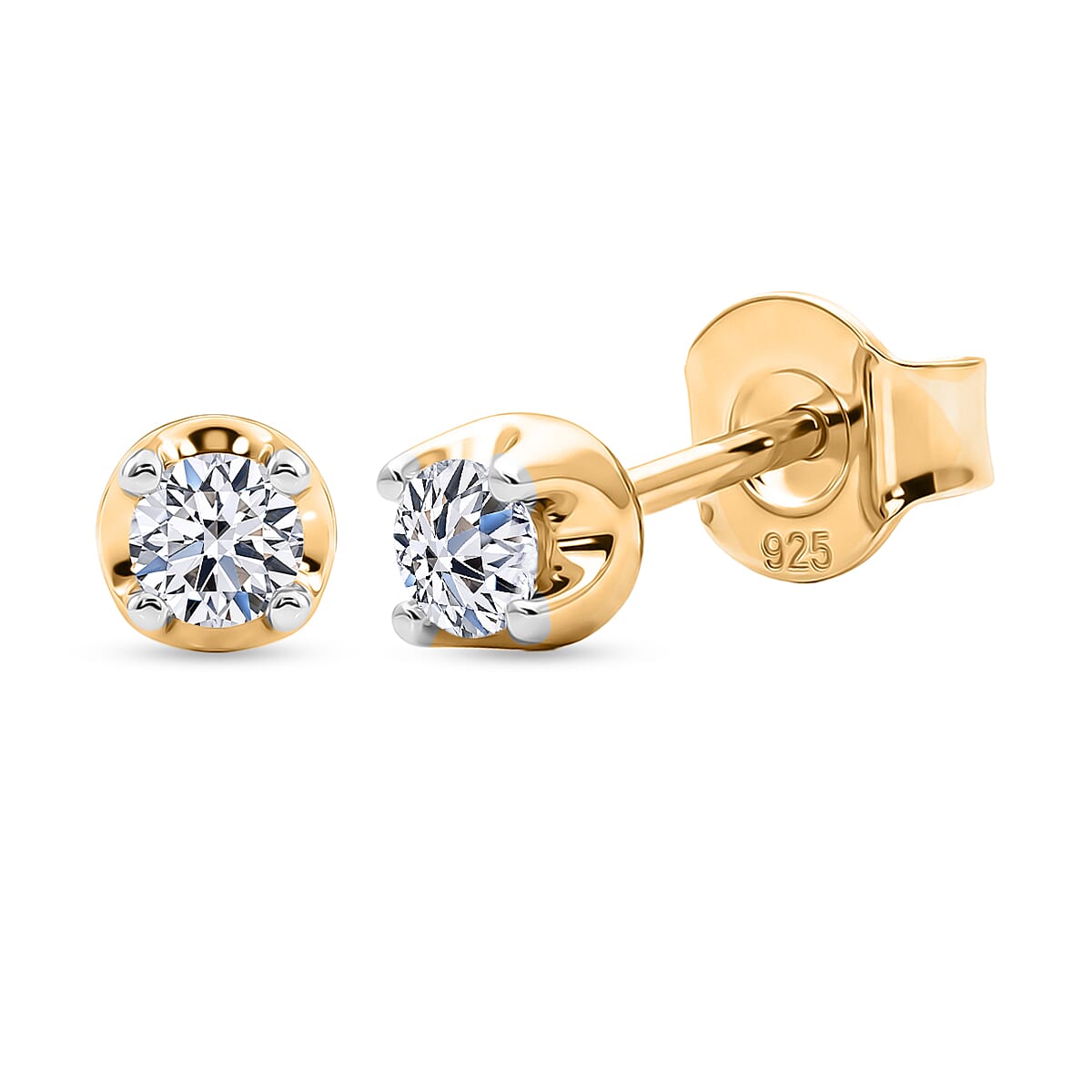 Luxuriant Lab Grown Diamond Solitaire Stud Push Post Earring in 18K Vermeil Yellow Gold Plated Sterling Silver