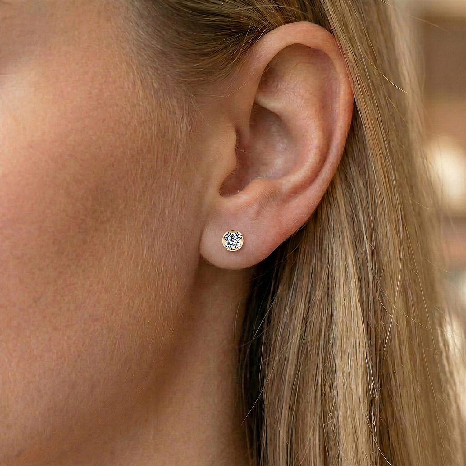 Luxuriant Lab Grown Diamond Solitaire Stud Push Post Earring in 18K Vermeil Yellow Gold Plated Sterling Silver