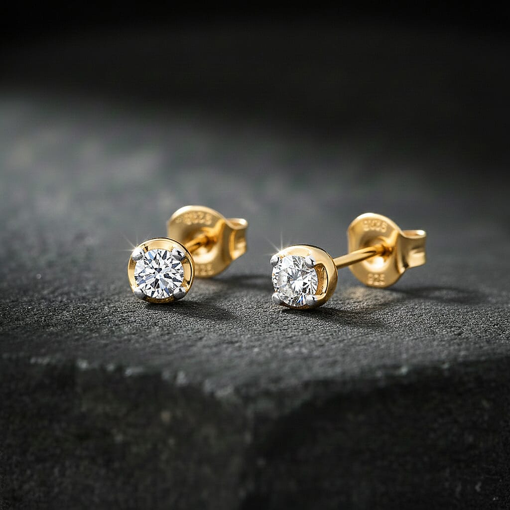 Luxuriant Lab Grown Diamond Solitaire Stud Push Post Earring in 18K Vermeil Yellow Gold Plated Sterling Silver