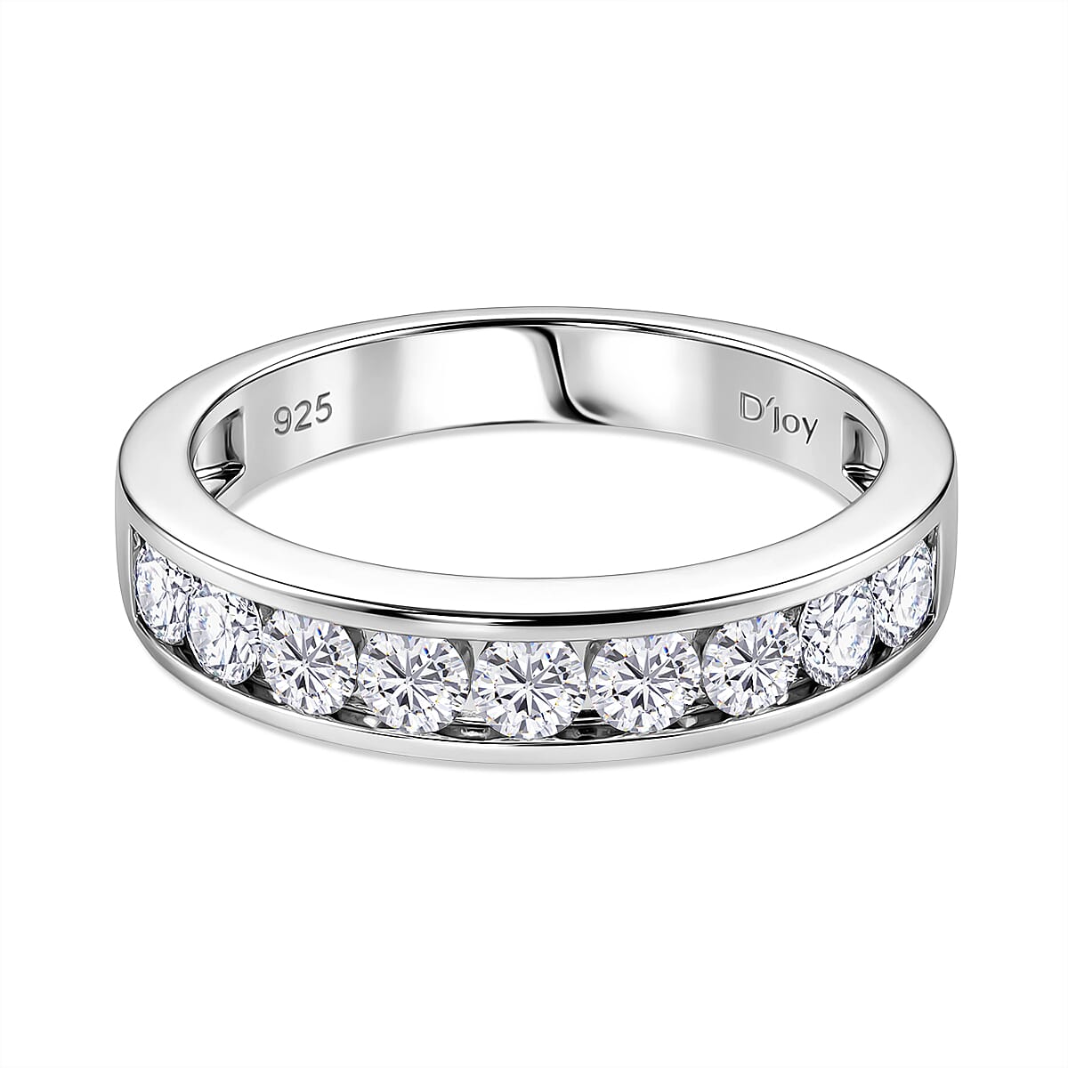 D'Joy GRA Certified Moissanite Channel Band Ring in Rhodium Overlay Sterling Silver 1.00 Ct.