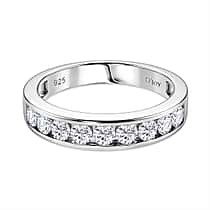 D-VVS1 GRA Certified Moissanite Channel Band Ring in Rhodium Overlay Sterling Silver 1.00 Ct.
