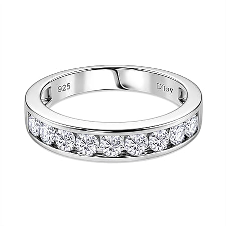 D'Joy GRA Certified Moissanite Channel Band Ring in Rhodium Overlay Sterling Silver 1.00 Ct.