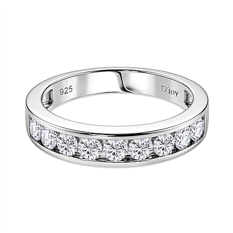 D'Joy GRA Certified Moissanite Channel Band Ring in Rhodium Overlay Sterling Silver 1.00 Ct.