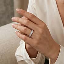 D-VVS1 GRA Certified Moissanite Channel Band Ring in Rhodium Overlay Sterling Silver 1.00 Ct.