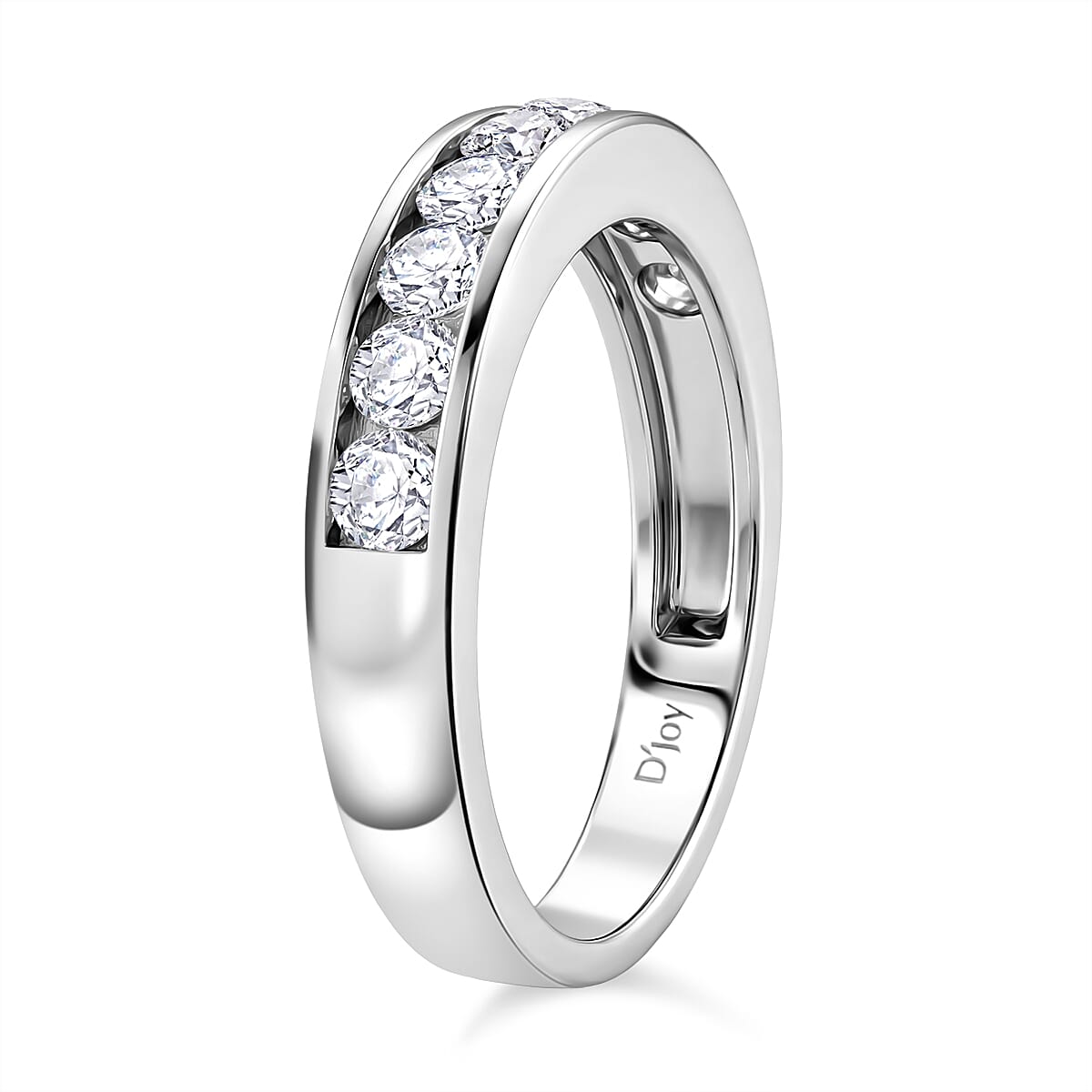 D'Joy GRA Certified Moissanite Channel Band Ring in Rhodium Overlay Sterling Silver 1.00 Ct.
