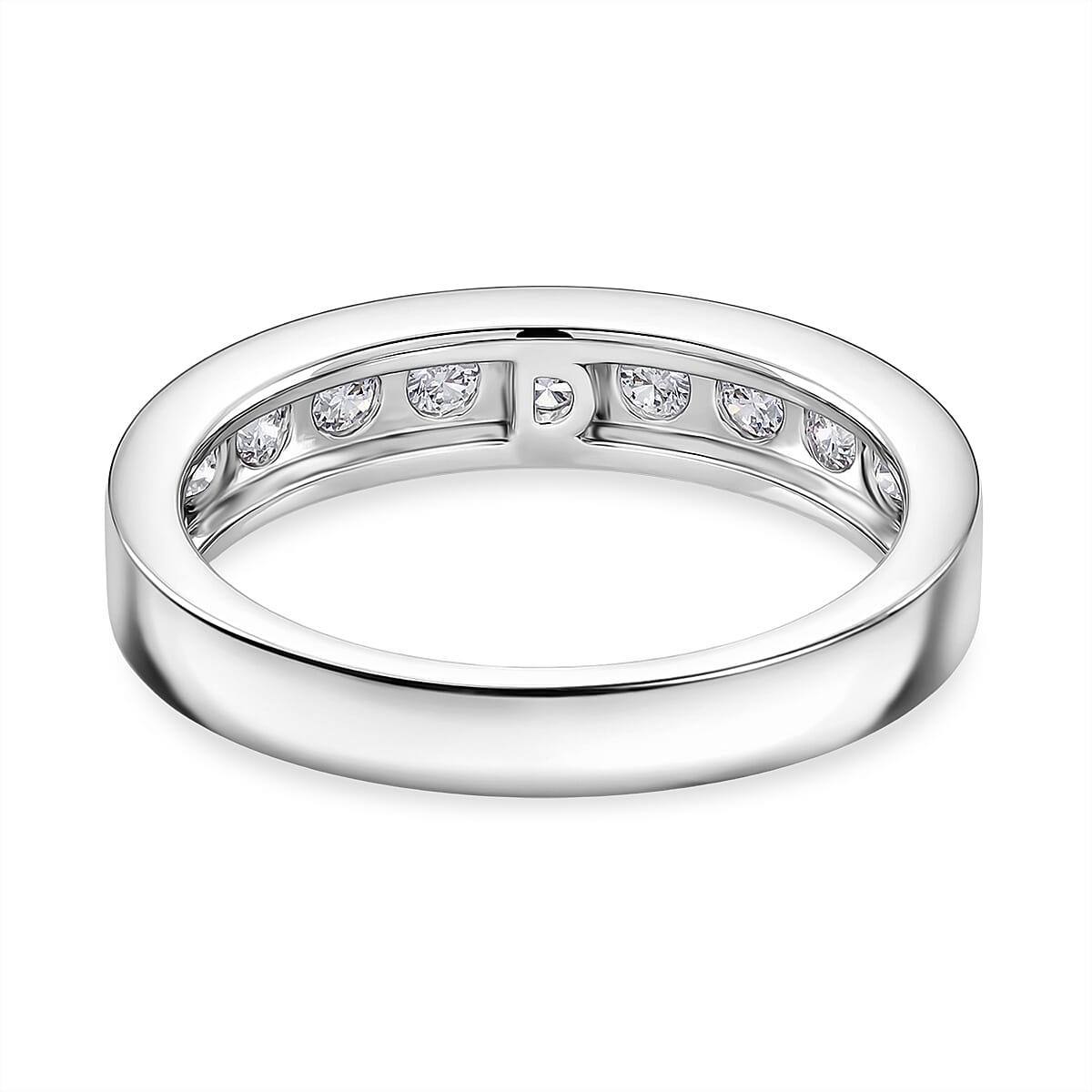 D'Joy GRA Certified Moissanite Channel Band Ring in Rhodium Overlay Sterling Silver 1.00 Ct.