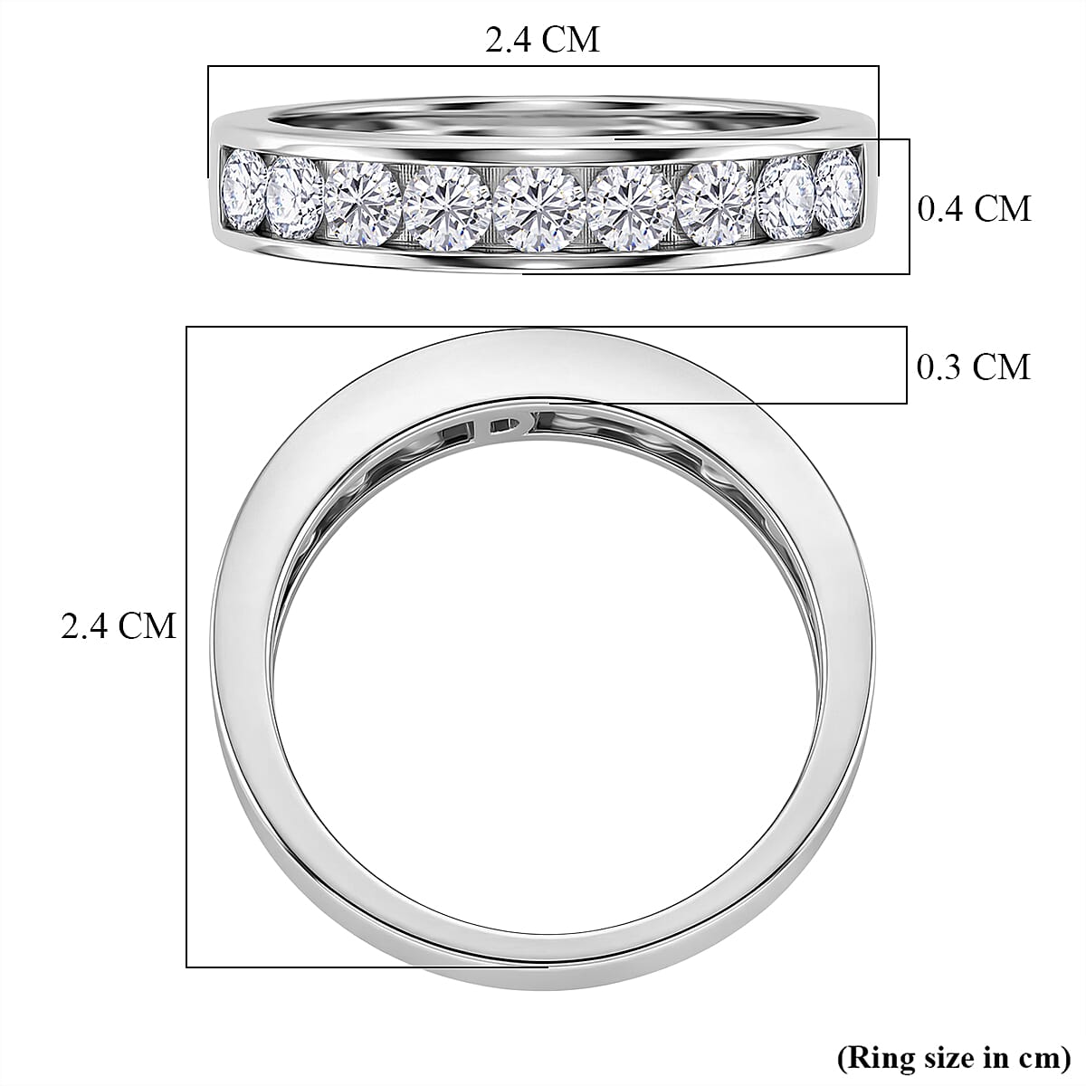 D'Joy GRA Certified Moissanite Channel Band Ring in Rhodium Overlay Sterling Silver 1.00 Ct.