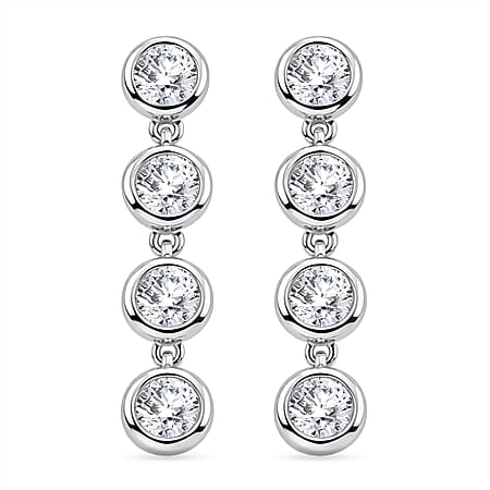 D'Joy Moissanite GRA Certified Earring with Push Back in Rhodium Overlay Sterling Silver