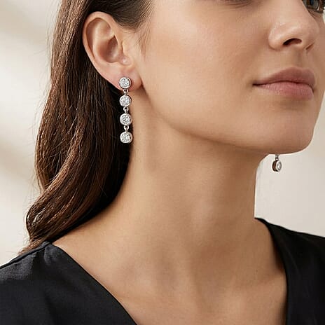 D'Joy Moissanite GRA Certified Earring with Push Back in Rhodium Overlay Sterling Silver