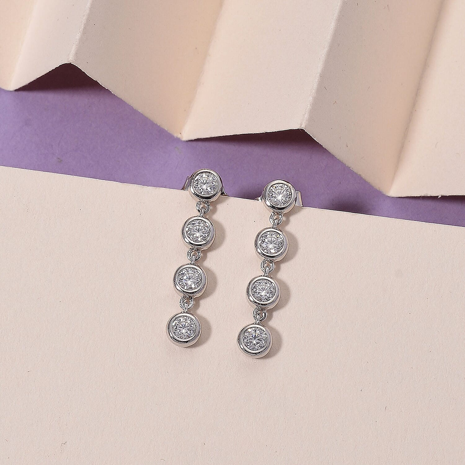 D'Joy Moissanite GRA Certified Earring with Push Back in Rhodium Overlay Sterling Silver 0.80 Ct.