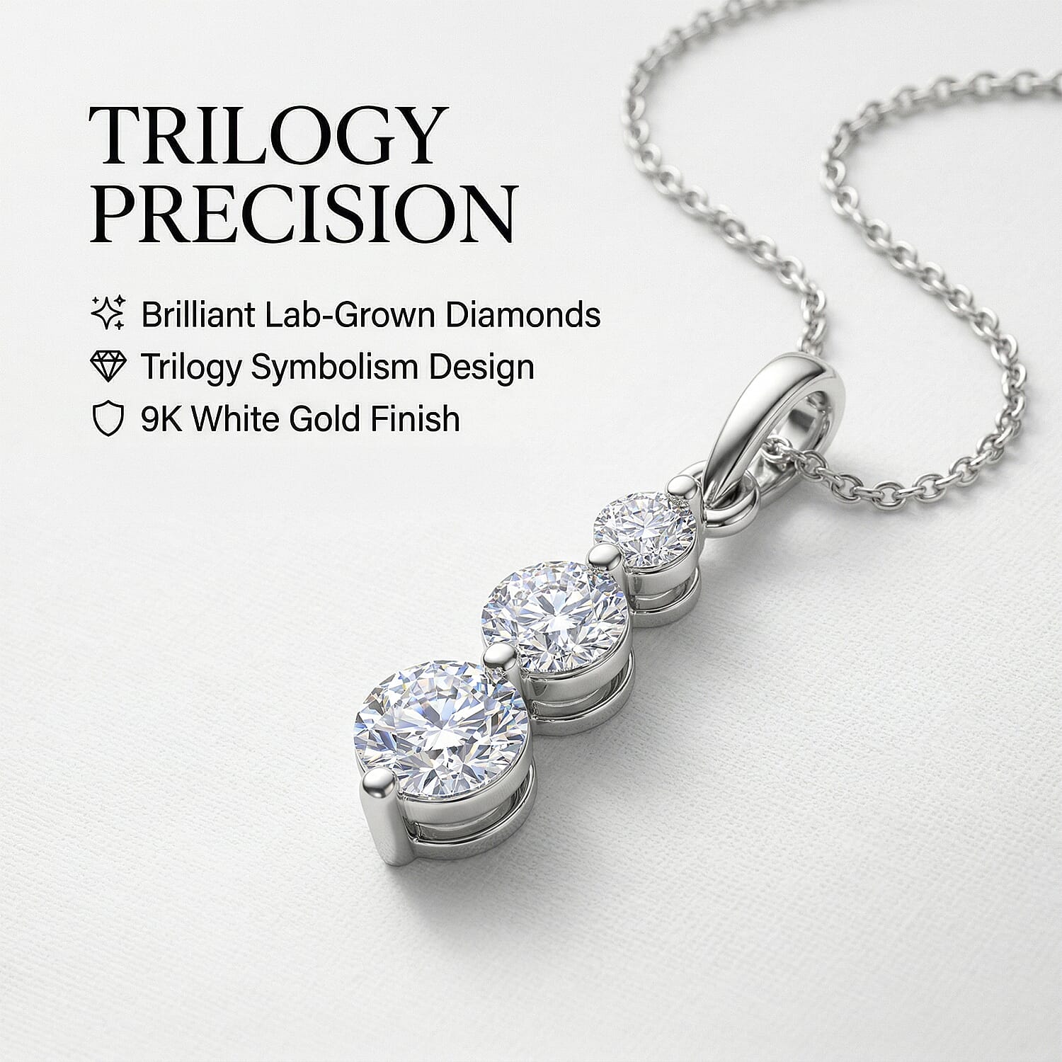 Luxuriant 9K White Gold SI-GH Lab Grown Diamond Trilogy Drop Pendant 0.50 Cts