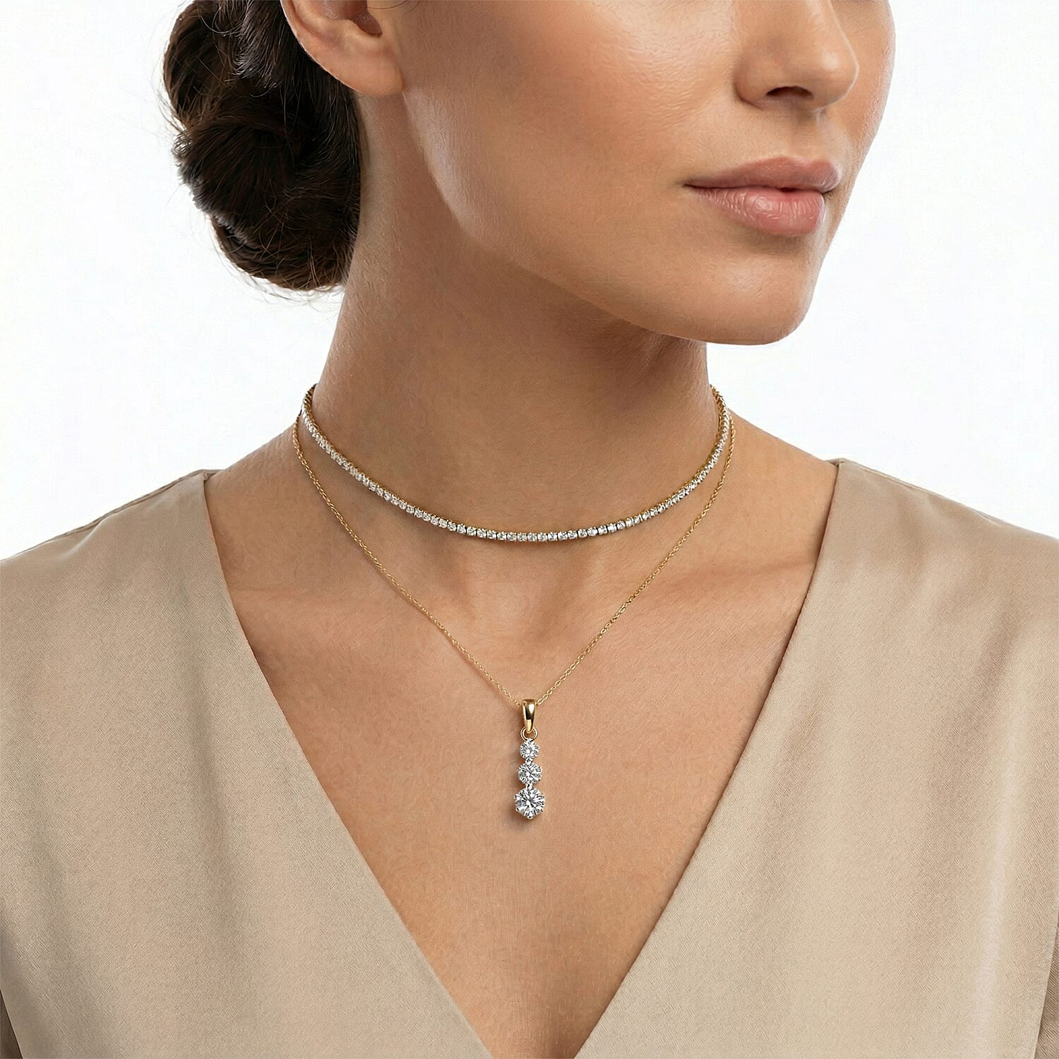 Luxuriant 9K Yellow Gold SI-GH Lab Grown Diamond Trilogy Drop Pendant 0.50 Cts