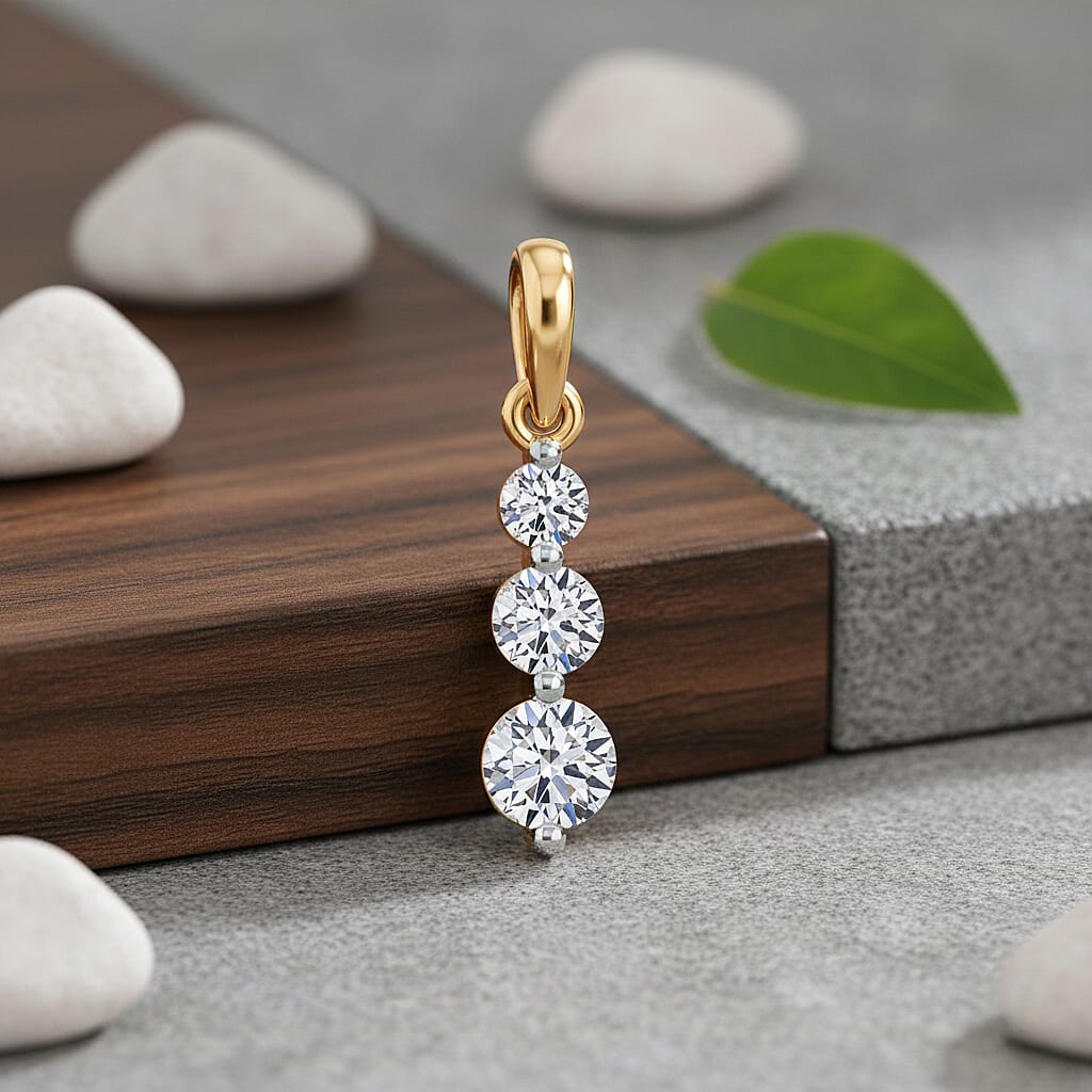 Luxuriant 9K Yellow Gold SI-GH Lab Grown Diamond Trilogy Drop Pendant 0.50 Cts