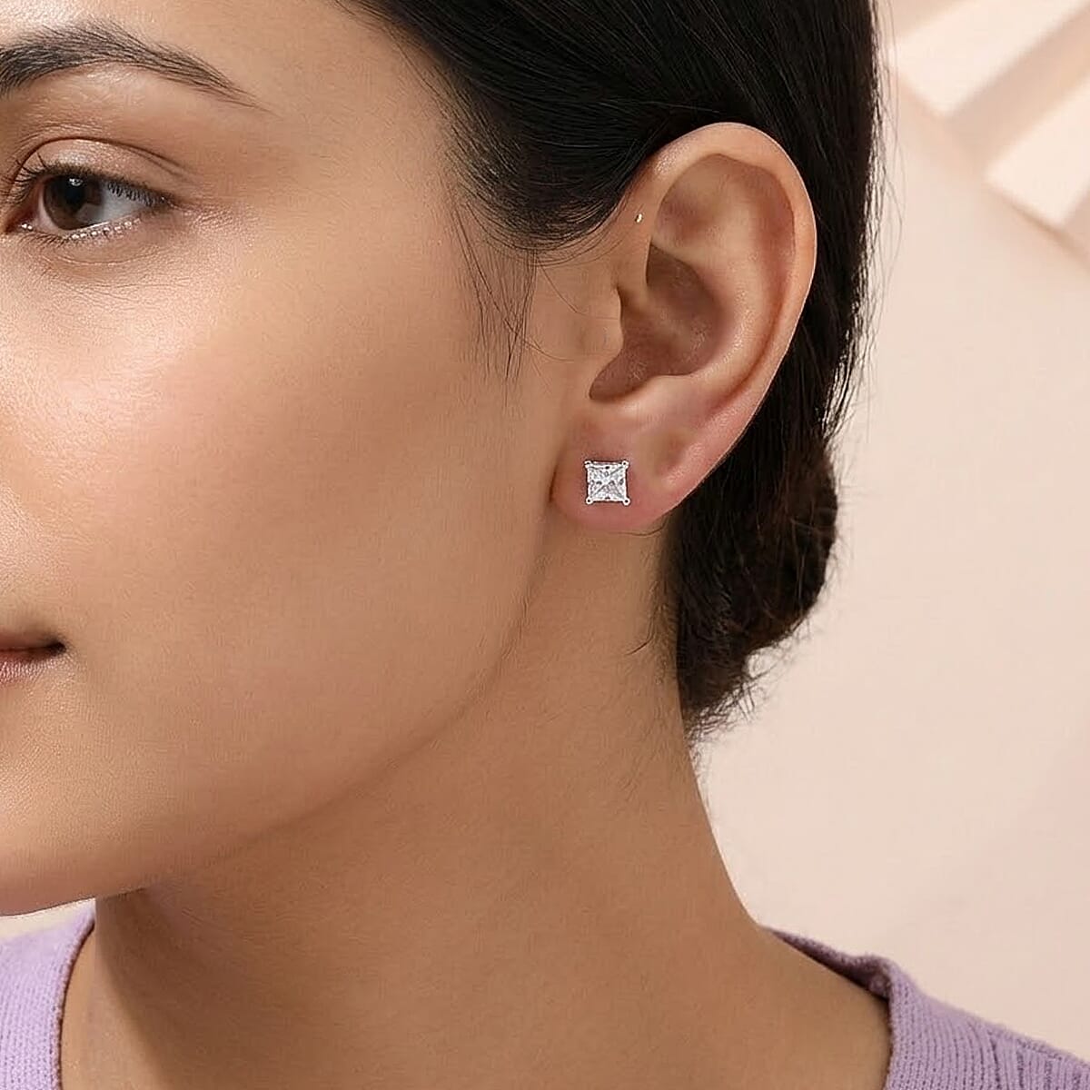 D'Joy Moissanite GRA Certified Solitaire Stud Push Post Earring in Rhodium Overlay Sterling Silver 1.02 Ct.