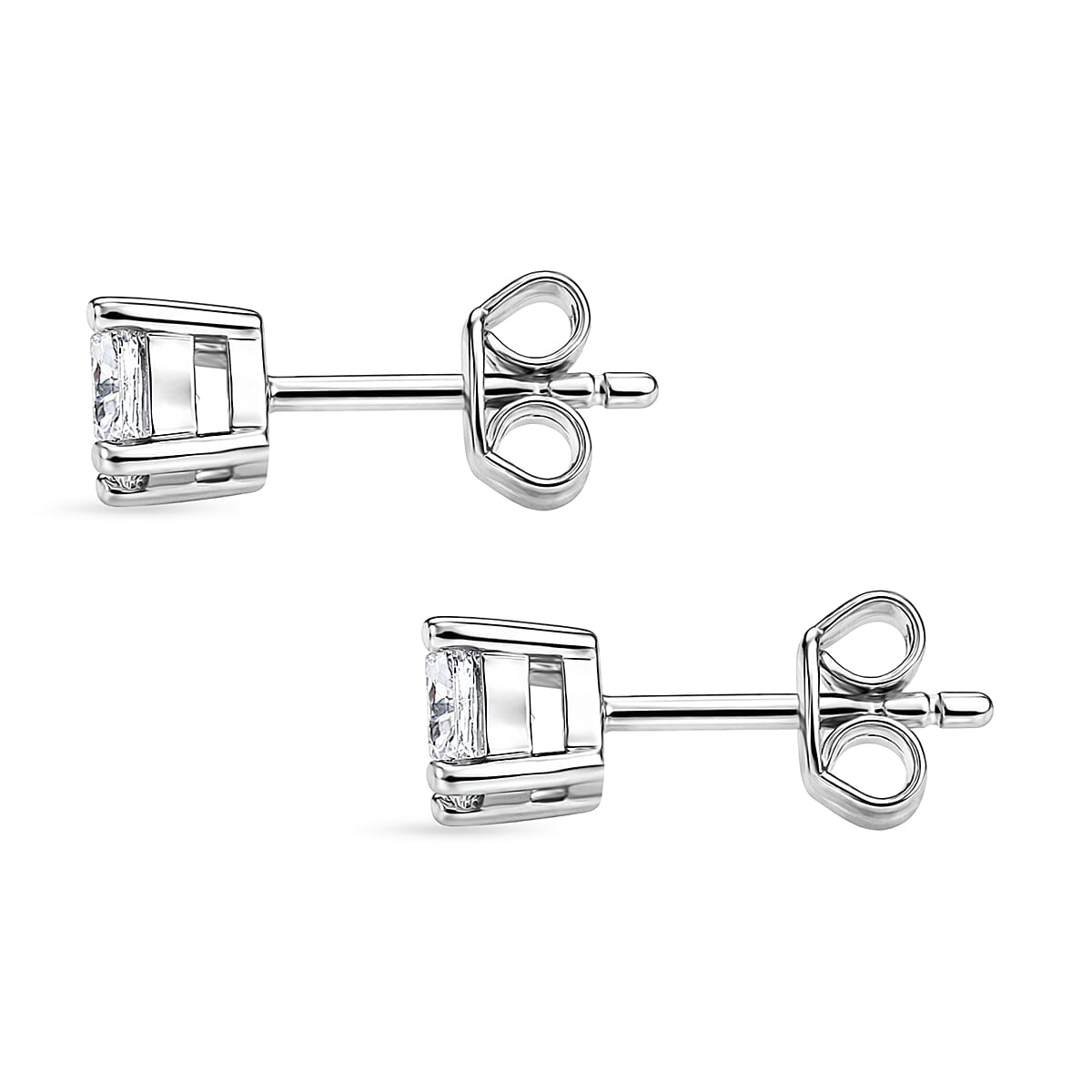 D'Joy Moissanite GRA Certified Solitaire Stud Push Post Earring in Rhodium Overlay Sterling Silver 1.02 Ct.