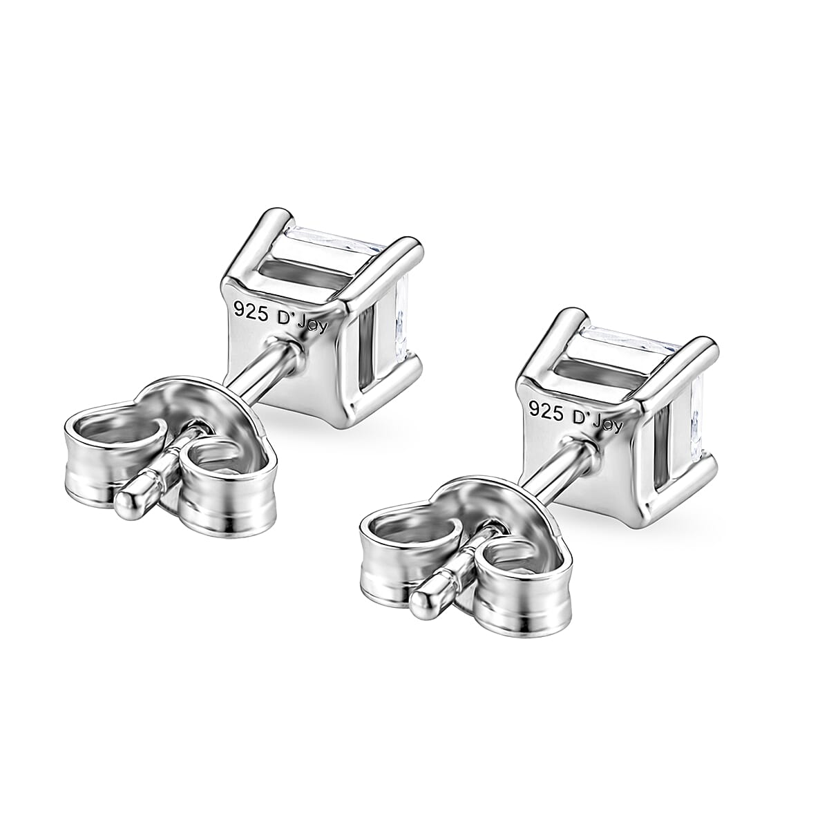 D'Joy Moissanite GRA Certified Solitaire Stud Push Post Earring in Rhodium Overlay Sterling Silver 1.02 Ct.