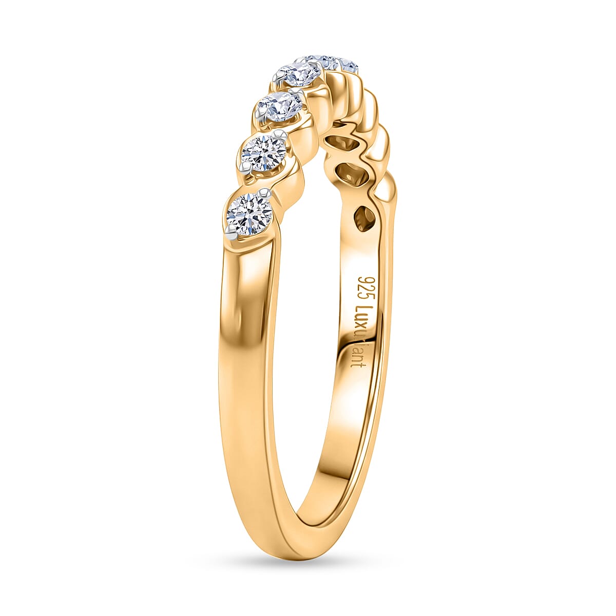 Luxuriant SI-GH Lab Grown Diamond Band Ring in 18K Vermeil Yellow Gold Plated Sterling Silver