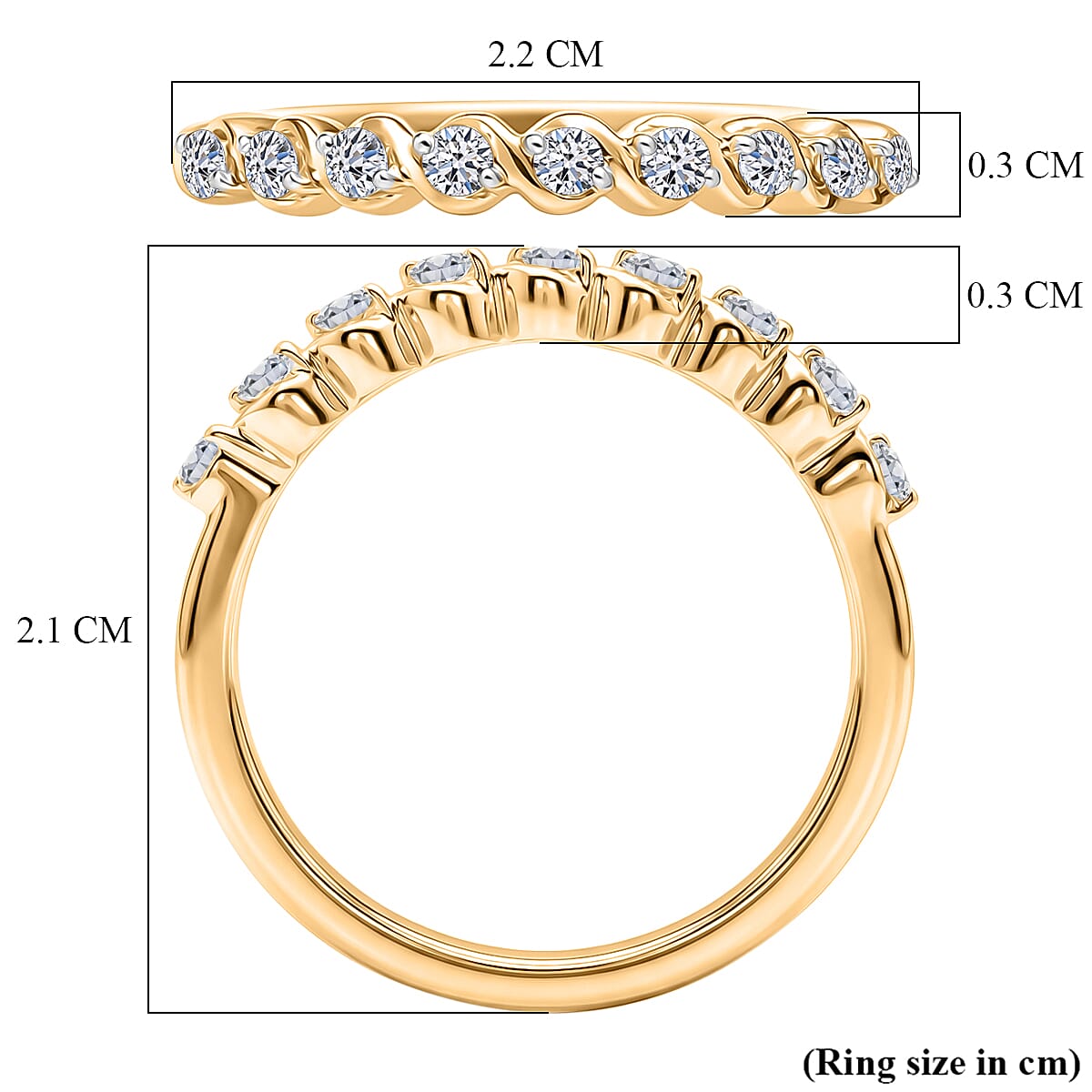 Luxuriant SI-G-H Lab Grown Diamond Half Eternity Band Ring in 18K Vermeil Yellow Gold Plated Sterling Silver 0.25 Ct.