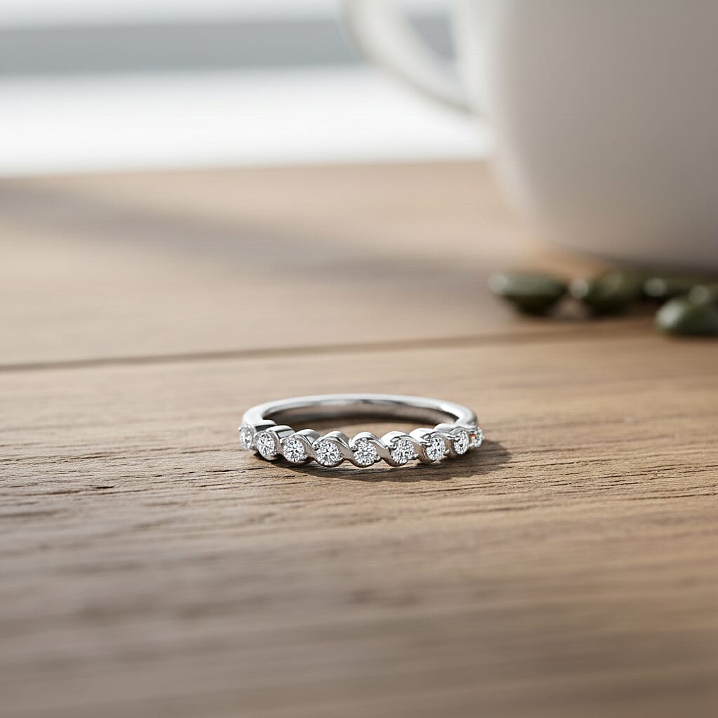 Luxuriant SI-GH Lab Grown Diamond Band Ring in Rhodium Overlay Sterling Silver