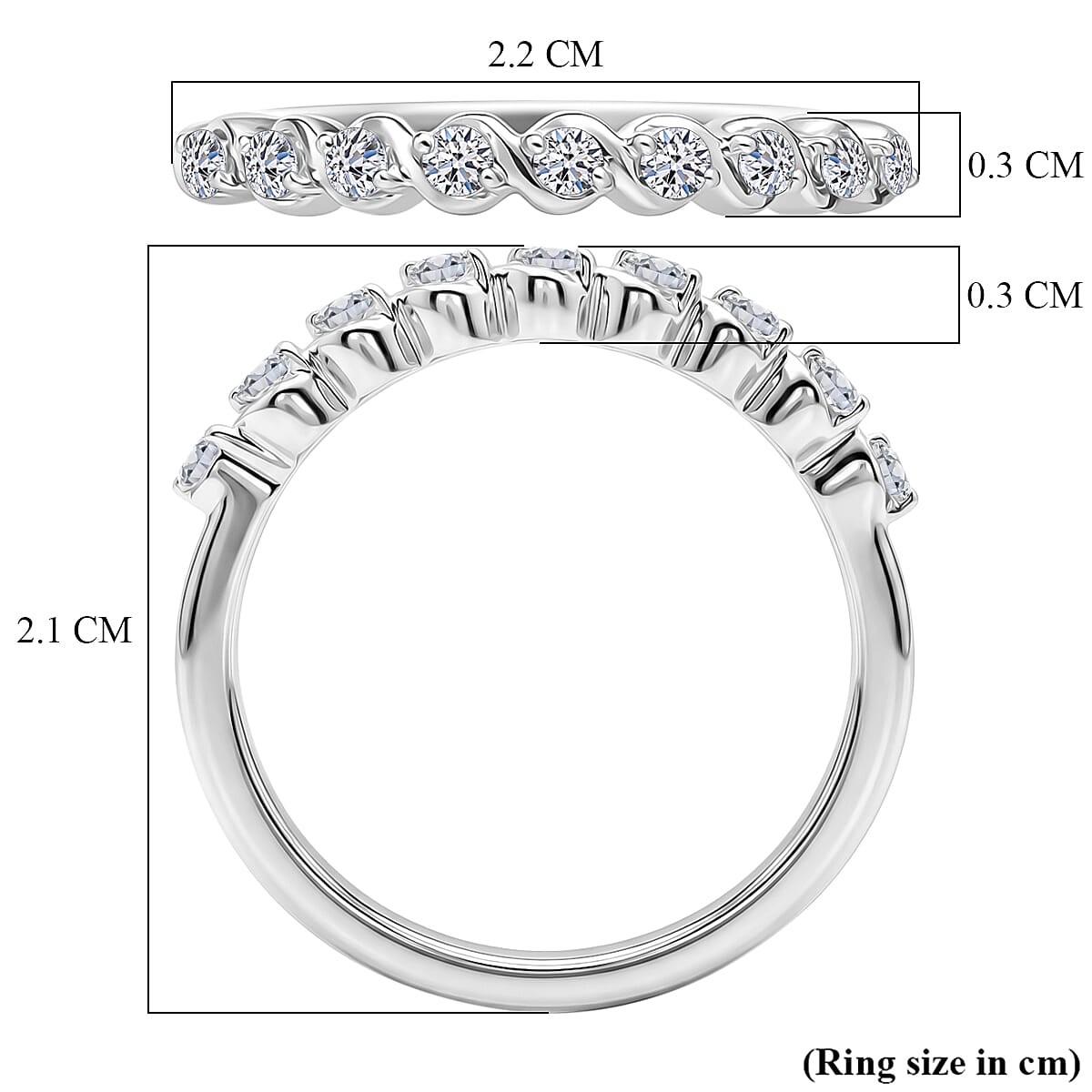 Luxuriant SI-GH Lab Grown Diamond Band Ring in Rhodium Overlay Sterling Silver