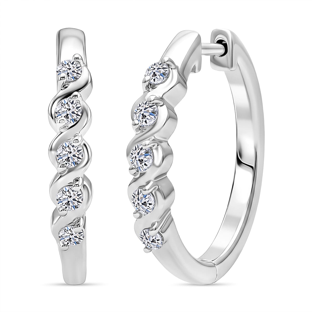 Luxuriant SI-GH Lab Grown Diamond Full Hoop Earring in Rhodium Overlay Sterling Silver