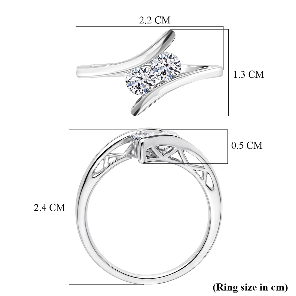 Luxuriant SI-G-H Lab Grown Diamond Bypass Ring in Rhodium Overlay Sterling Silver 0.50 Ct.