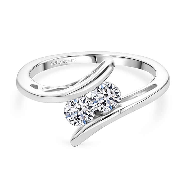 LUXURIANT 0.5 Ct. Lab Grown Diamond Bypass Ring in Rhodium Overlay Sterling Silver (SI-G-H)