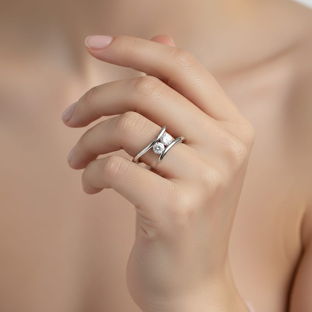 Luxuriant SI-G-H Lab Grown Diamond Bypass Ring in Rhodium Overlay Sterling Silver 0.50 Ct.